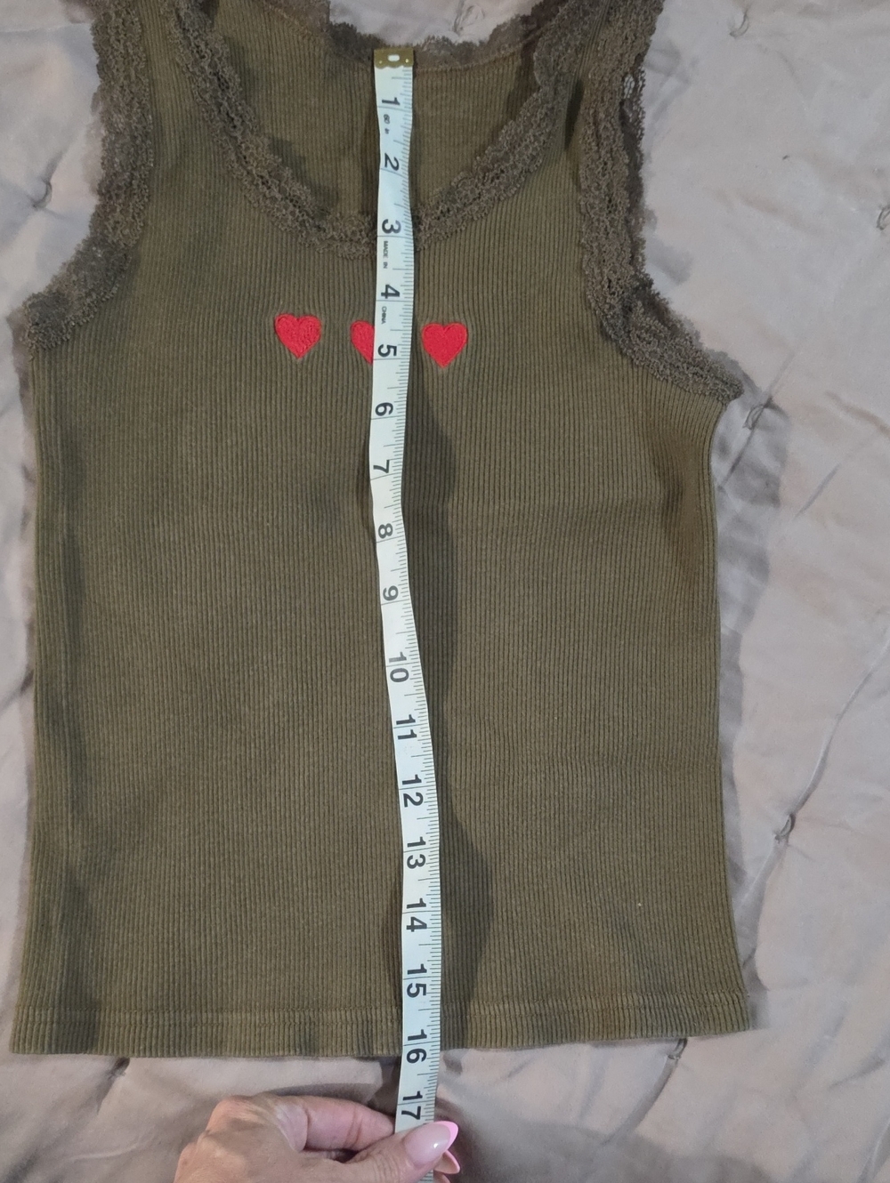 Girls' Brown Ribbed Tank Top with Red Heart Embroidery - Picture 5 of 6